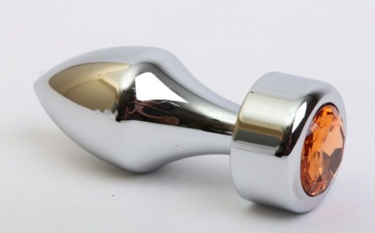 Серебристая анальная пробка с широким основанием и жёлтым кристаллом - 7,8 см. - 4sexdreaM - купить с доставкой в Ростове-на-Дону