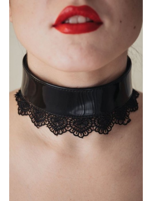 Изящный чёрный ошейник с кружевом - БДСМ Арсенал - купить с доставкой в Ростове-на-Дону