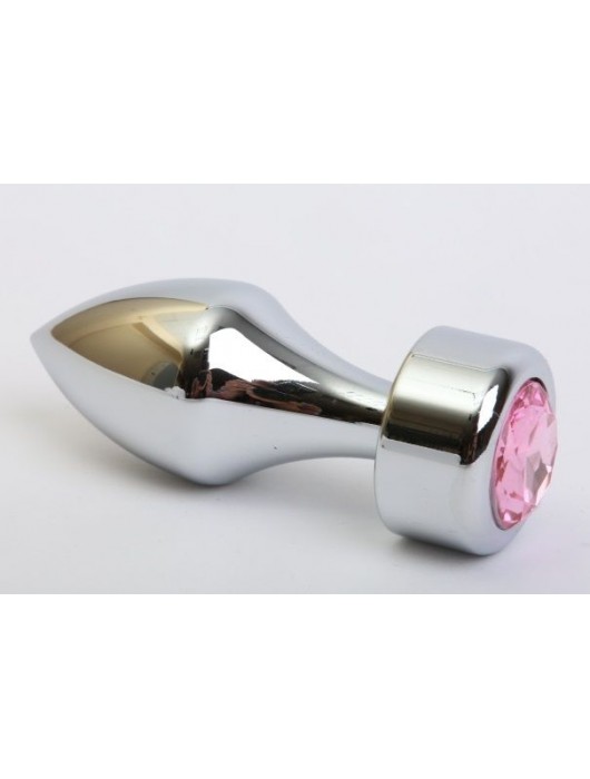 Серебристая анальная пробка с широким основанием и розовым кристаллом - 7,8 см. - 4sexdreaM - купить с доставкой в Ростове-на-Дону