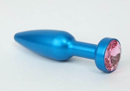 Большая синяя анальная пробка с розовым стразом - 11,2 см. - 4sexdreaM - купить с доставкой в Ростове-на-Дону