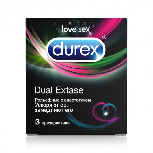 Рельефные презервативы с анестетиком Durex Dual Extase - 3 шт. - Durex - купить с доставкой в Ростове-на-Дону