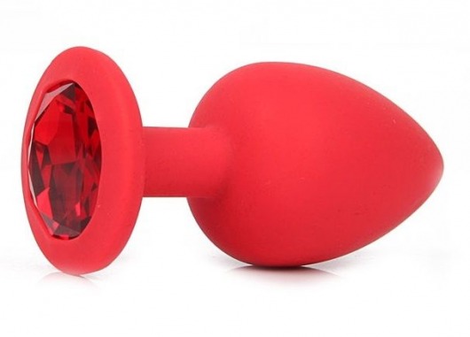 Красная силиконовая пробка с красным кристаллом размера M - 8 см. - Vandersex - купить с доставкой в Ростове-на-Дону