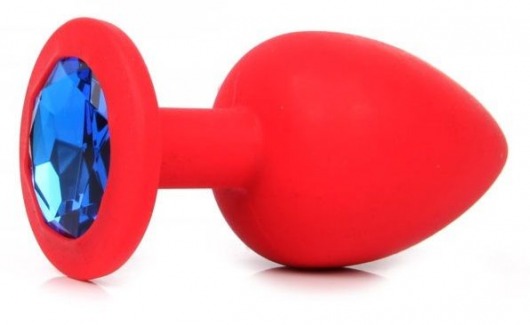 Красная силиконовая пробка с синим кристаллом размера L - 9,2 см. - Vandersex - купить с доставкой в Ростове-на-Дону