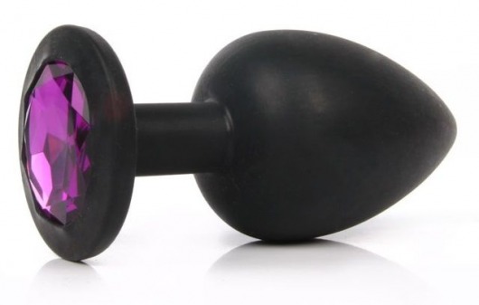 Чёрная силиконовая пробка с фиолетовым кристаллом размера M - 8 см. - Vandersex - купить с доставкой в Ростове-на-Дону
