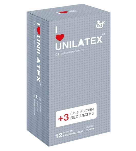 Презервативы с точками Unilatex Dotted - 12 шт. + 3 шт. в подарок - Unilatex - купить с доставкой в Ростове-на-Дону