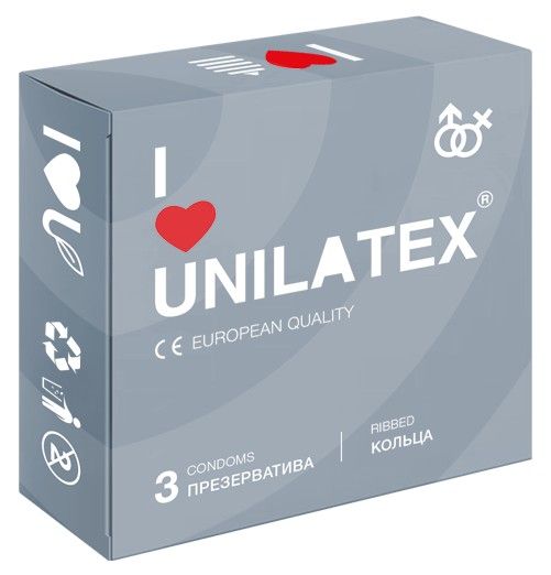 Презервативы с рёбрами Unilatex Ribbed - 3 шт. - Unilatex - купить с доставкой в Ростове-на-Дону