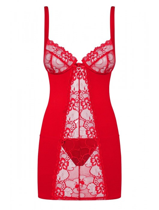 Алая сорочка Heartina с кружевами - Obsessive купить с доставкой