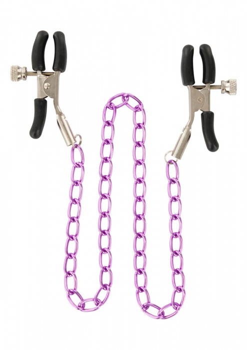 Зажимы для сосков Nipple Chain Metal на фиолетовой цепочке - Toy Joy - купить с доставкой в Ростове-на-Дону