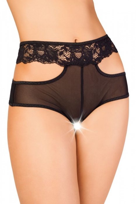 Эротические трусики с высокой посадкой и перекрестными кружевными полосами - Erolanta купить с доставкой