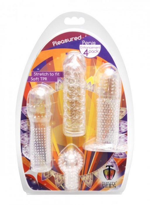 Набор из 4 насадок на член Pleasured Penis Enhancement Sleeve 4 Pack - XR Brands - в Ростове-на-Дону купить с доставкой