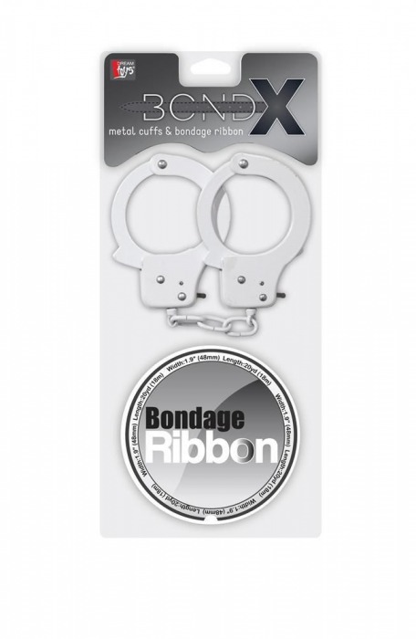 Набор для фиксации BONDX METAL CUFFS AND RIBBON: белые наручники из листового материала и липкая лента - Dream Toys - купить с доставкой в Ростове-на-Дону