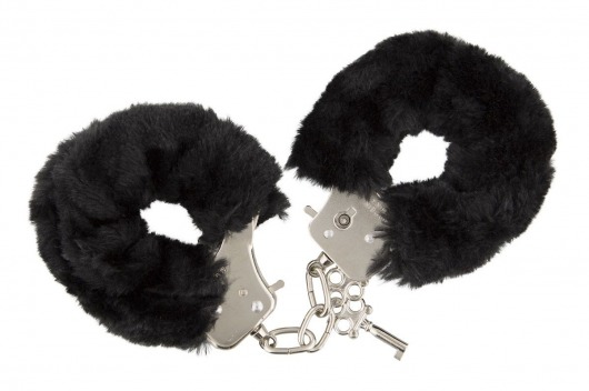 Чёрные меховые наручники с ключиками Furry Handcuffs - Blush Novelties - купить с доставкой в Ростове-на-Дону