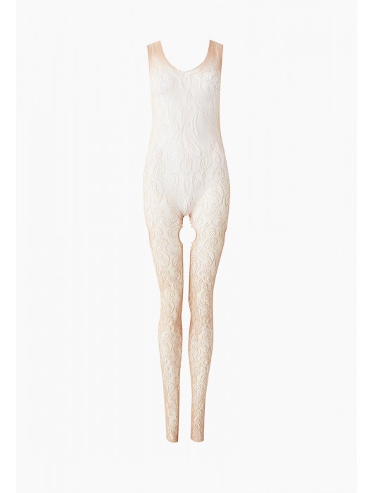 Бежевый ажурный комбинезон с разрезами на бедрах - Le Frivole купить с доставкой