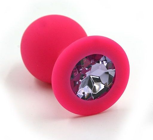 Розовая силиконовая анальная пробка с светло-фиолетовым кристаллом - 7 см. - Kanikule - купить с доставкой в Ростове-на-Дону