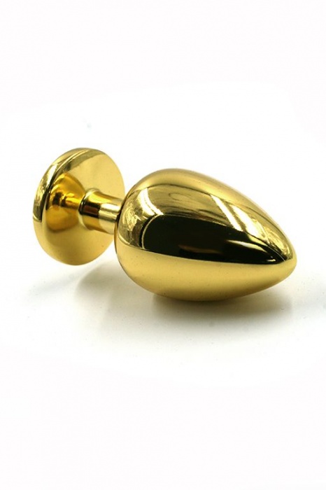 Золотистая алюминиевая анальная пробка с голубым кристаллом - 6 см. - Kanikule - купить с доставкой в Ростове-на-Дону