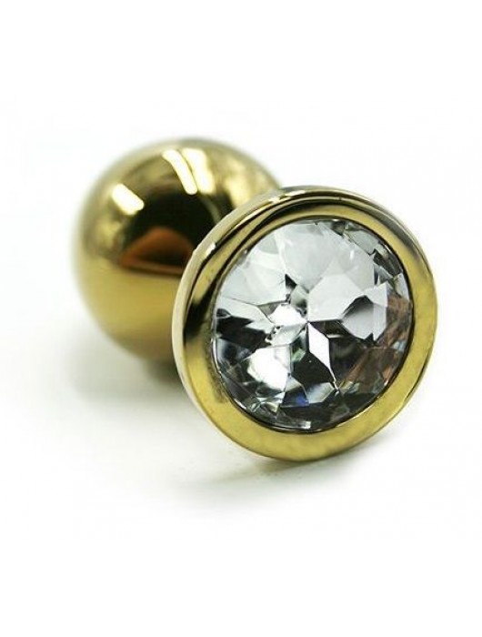 Золотистая алюминиевая анальная пробка с прозрачным кристаллом - 6 см. - Kanikule - купить с доставкой в Ростове-на-Дону