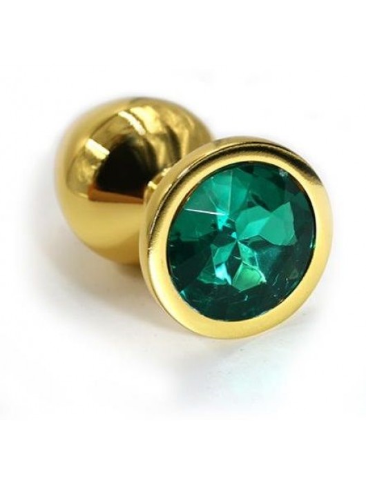 Золотистая алюминиевая анальная пробка с изумрудным кристаллом - 6 см. - Kanikule - купить с доставкой в Ростове-на-Дону