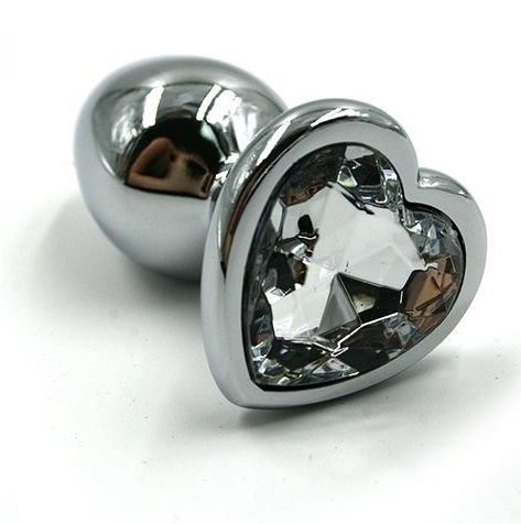 Серебристая анальная пробка с прозрачным сердцем-кристаллом - 7 см. - Kanikule - купить с доставкой в Ростове-на-Дону