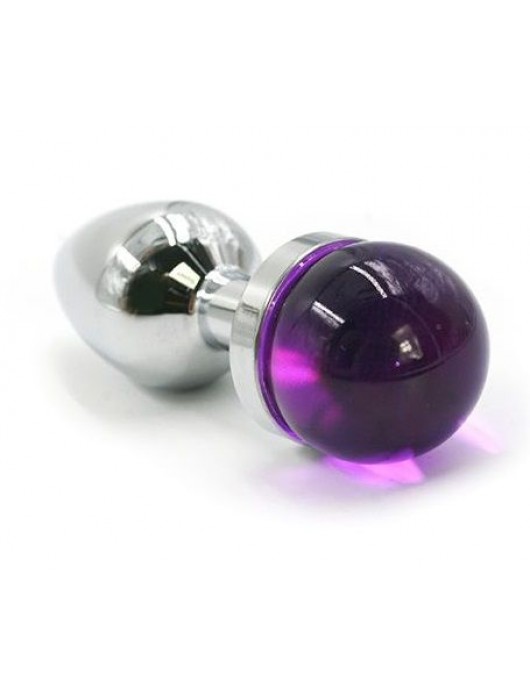 Серебристая анальная пробка с фиолетовой сферой в основании - 6 см. - Kanikule - купить с доставкой в Ростове-на-Дону