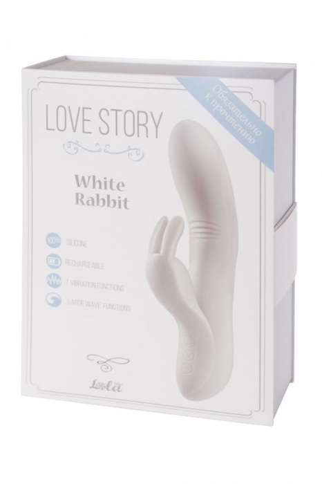 Белый вибратор Love story White Rabbit с клиторальным зайчиком - 21 см. - Lola Games