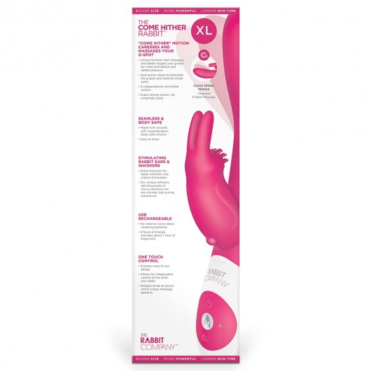 Розовый вибратор The Come Hither Rabbit XL с  манящим  эффектом - The Rabbit Company