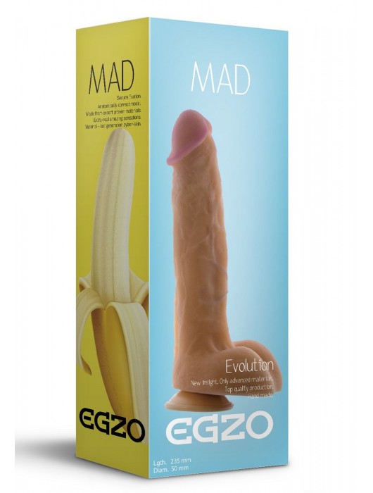 Крупный телесный фаллоимитатор Mad Banana с мошонкой - 23,5 см. - EGZO