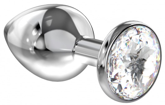 Большая серебристая анальная пробка Diamond Clear Sparkle Large с прозрачным кристаллом - 8 см. - Lola Games - купить с доставкой в Ростове-на-Дону