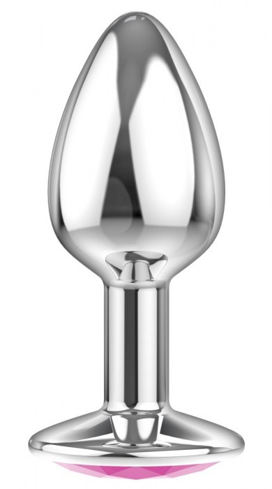Малая серебристая анальная пробка Diamond Pink Sparkle Small с розовым кристаллом - 7 см. - Lola Games - купить с доставкой в Ростове-на-Дону