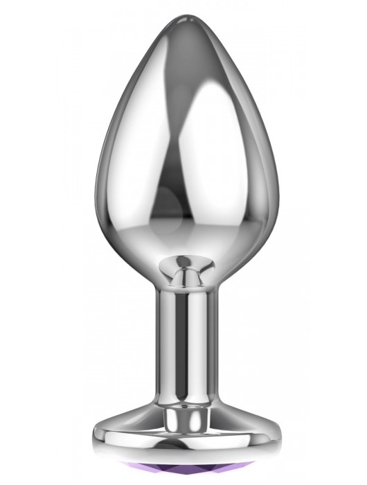 Малая серебристая анальная пробка Diamond Purple Sparkle Small с фиолетовым кристаллом - 7 см. - Lola Games - купить с доставкой в Ростове-на-Дону