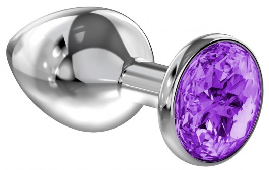 Малая серебристая анальная пробка Diamond Purple Sparkle Small с фиолетовым кристаллом - 7 см. - Lola Games - купить с доставкой в Ростове-на-Дону