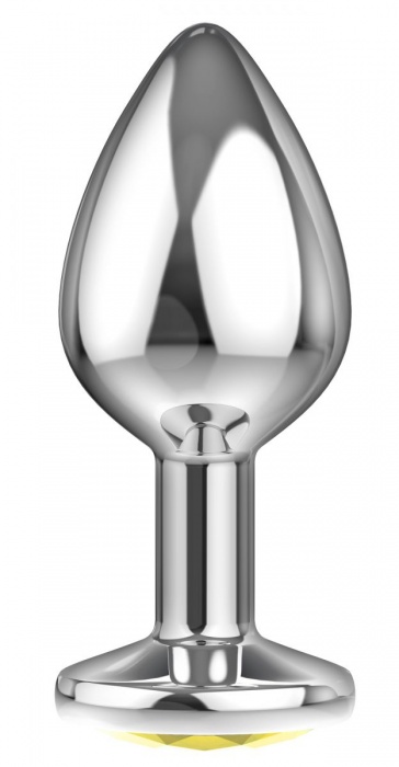 Большая серебристая анальная пробка Diamond Yellow Sparkle Large с жёлтым кристаллом - 8 см. - Lola Games - купить с доставкой в Ростове-на-Дону