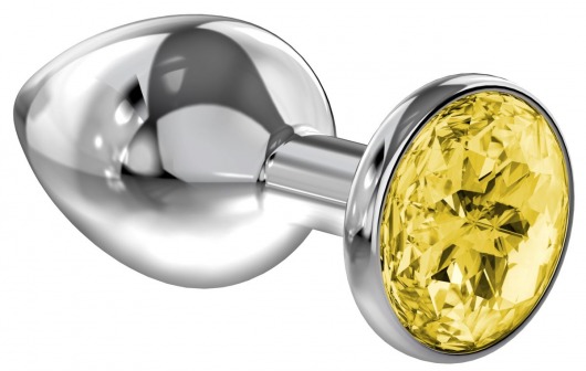 Большая серебристая анальная пробка Diamond Yellow Sparkle Large с жёлтым кристаллом - 8 см. - Lola Games - купить с доставкой в Ростове-на-Дону