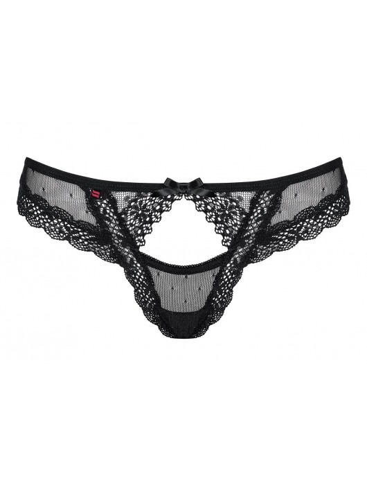Пикантные трусики-стринги из сетки с кружевной отделкой и окошком - Obsessive купить с доставкой