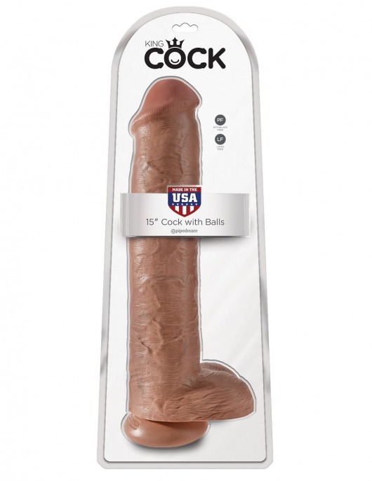 Кофейный фаллоимитатор-гигант 15  Cock with Balls - 40,6 см. - Pipedream