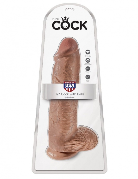 Кофейный фаллоимитатор-гигант 12  Cock with Balls - 30,5 см. - Pipedream
