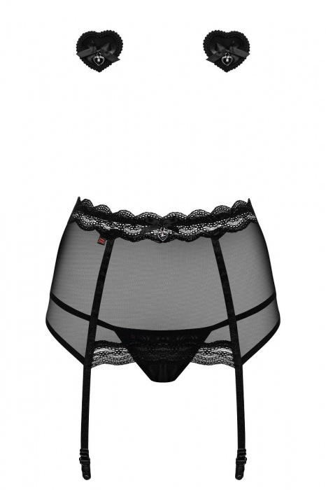 Широкий кружевной пояс в комплекте с трусиками и пэстисами - Obsessive купить с доставкой
