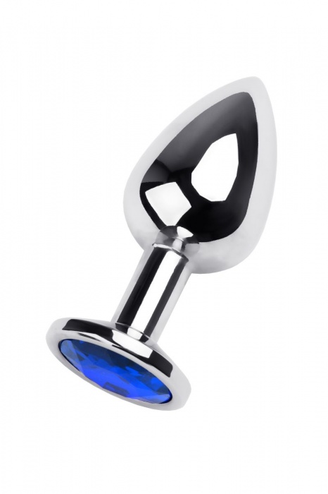 Серебристая анальная втулка с синим кристаллом - 8 см. - ToyFa - купить с доставкой в Ростове-на-Дону