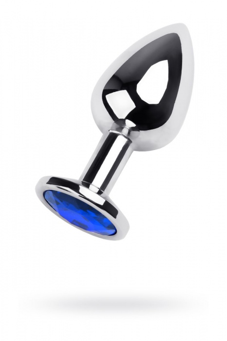 Серебристая анальная втулка с синим кристаллом - 8 см. - ToyFa - купить с доставкой в Ростове-на-Дону
