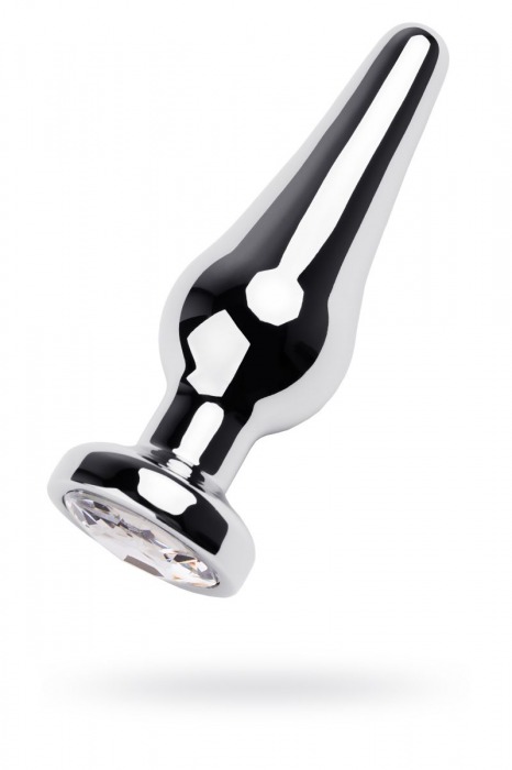 Серебристая удлиненная анальная пробка с прозрачным кристаллом - 12 см. - ToyFa - купить с доставкой в Ростове-на-Дону