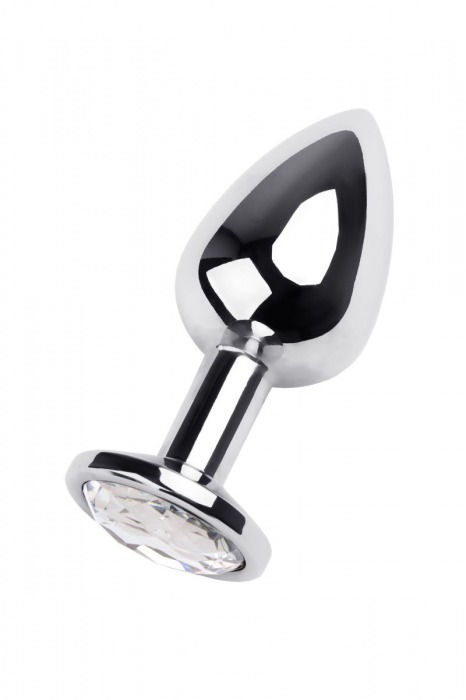 Серебристая анальная пробка с прозрачным кристаллом - 9,5 см. - ToyFa - купить с доставкой в Ростове-на-Дону