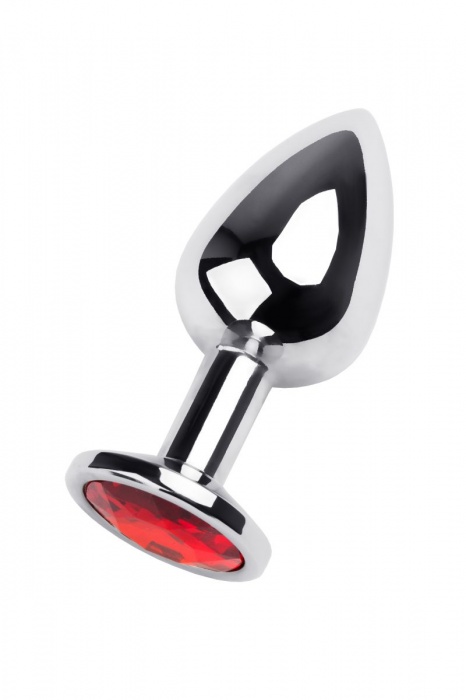 Серебристая анальная втулка с красным кристаллом - 8 см. - ToyFa - купить с доставкой в Ростове-на-Дону