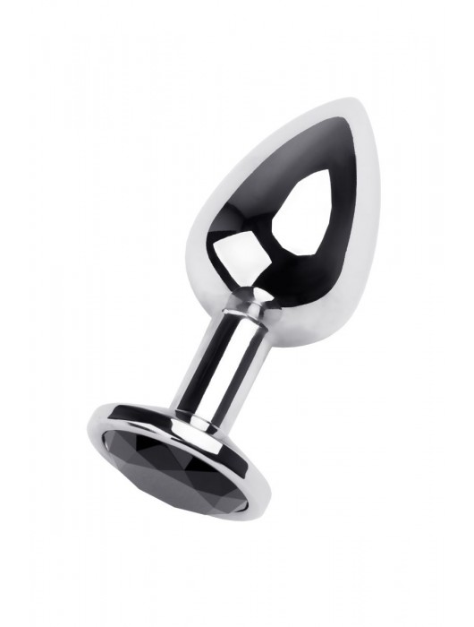 Серебристая анальная пробка с чёрным кристаллом - 9,5 см. - ToyFa - купить с доставкой в Ростове-на-Дону