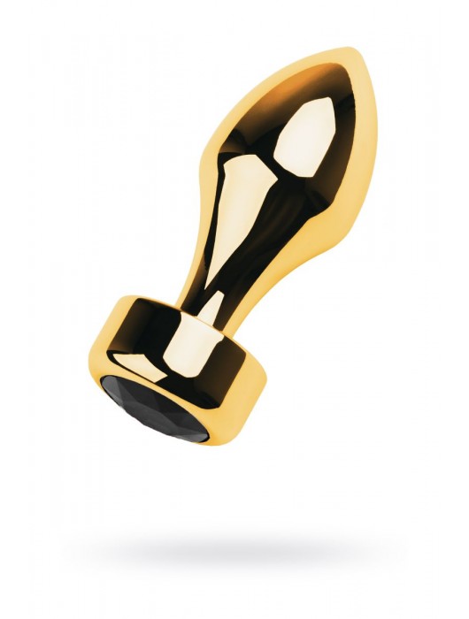 Золотистый каплевидный анальный плаг с чёрным кристаллом - 9,5 см. - ToyFa - купить с доставкой в Ростове-на-Дону