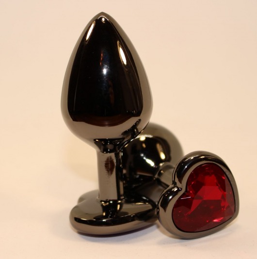Чёрная пробка с красным сердцем-кристаллом - 7 см. - 4sexdreaM - купить с доставкой в Ростове-на-Дону