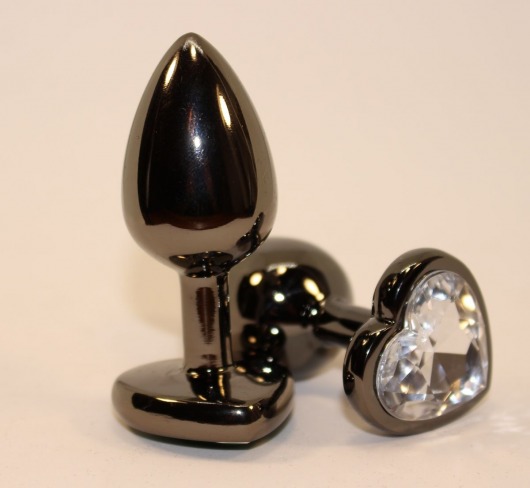Чёрная пробка с прозрачным сердцем-кристаллом - 7 см. - 4sexdreaM - купить с доставкой в Ростове-на-Дону