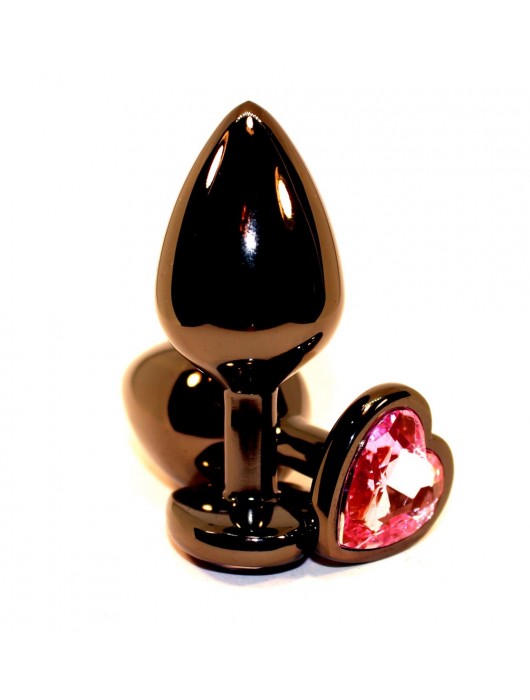 Чёрная пробка с розовым сердцем-кристаллом - 7 см. - 4sexdreaM - купить с доставкой в Ростове-на-Дону