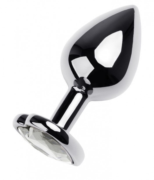 Серебристая анальная пробка с прозрачным кристаллом-сердцем - 8 см. - ToyFa - купить с доставкой в Ростове-на-Дону