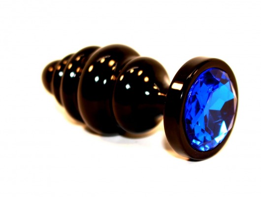 Чёрная пробка с синим стразом - 7,3 см. - 4sexdreaM - купить с доставкой в Ростове-на-Дону