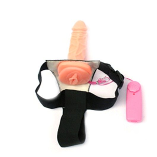 Страпон с вибрацией и мини-вагиной на внутренней стороне - 16 см. - 4sexdreaM - купить с доставкой в Ростове-на-Дону