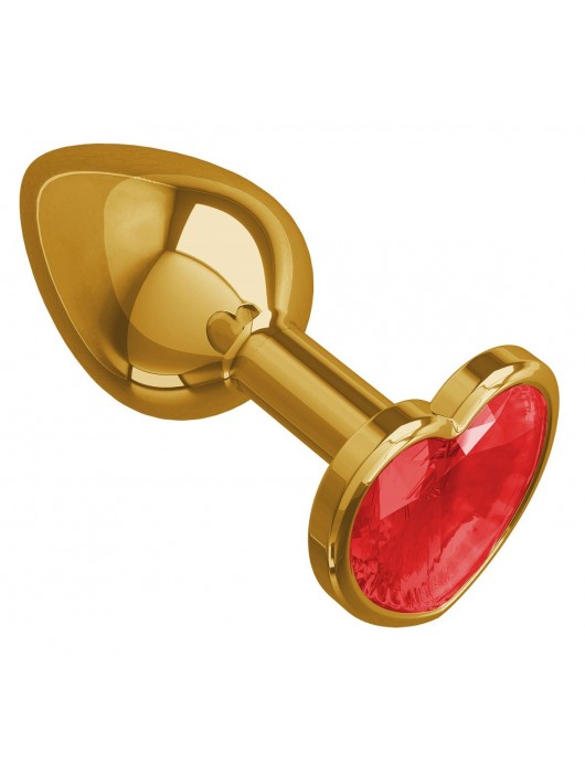 Золотистая анальная втулка с красным кристаллом-сердцем - 7 см. - Джага-Джага - купить с доставкой в Ростове-на-Дону